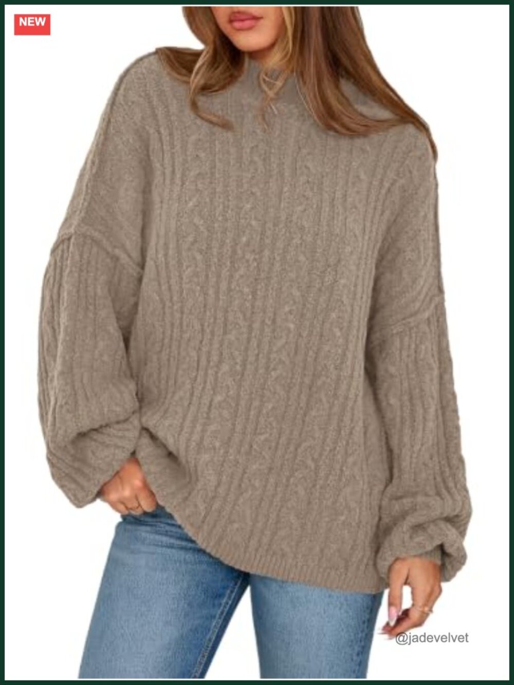 Women's Cable Knit Oversized Crewneck Sweater Pullover